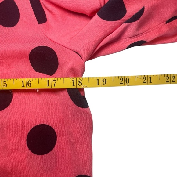 Crown & Ivy Coral Black Polka Dot V-Neck Top XS Ruffle Neck Business Casual EUC - Picture 7 of 9